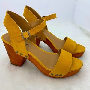 Lucky Brand Mustard Yellow Stacked ankle strap Heels/Sandals